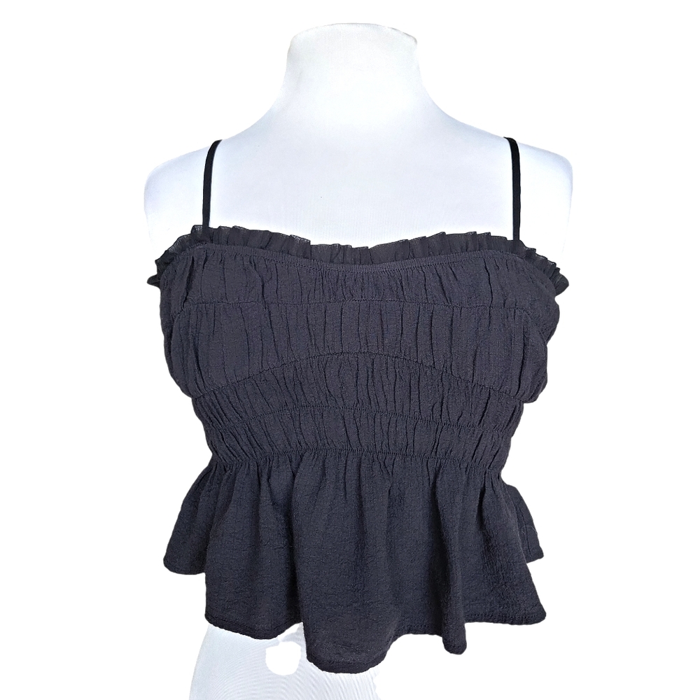 Black Smocked Peplum Cami Top
